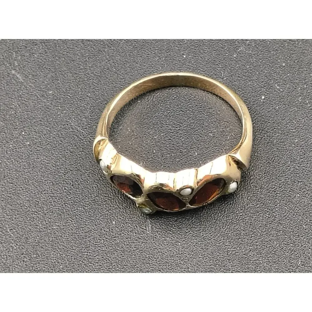 Vintage 14K Gold Red Glass Paste & Seed Pearl Ring 2.10g Size 6 Victorian Style